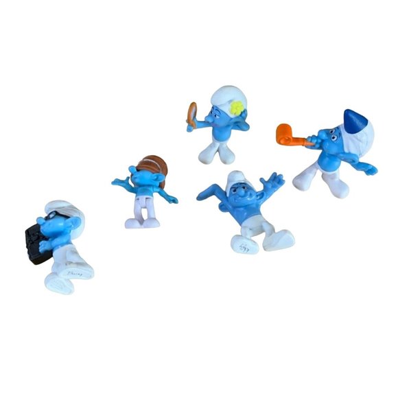 Smurfs Lot of 5 Figures Figurines Vanity Party Planner Hefty Pail on Head Brainy - Picture 1 of 6